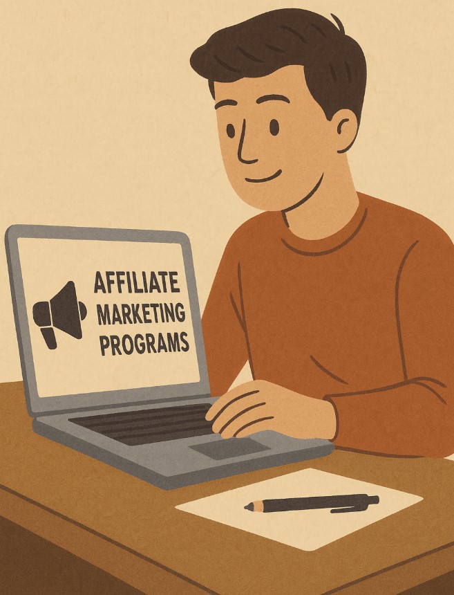 An image of a user who is about to learn on his laptop of what Affiliate Marketing is all about.