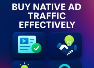 Maximizing ROI: Buying Native Ad Traffic An infographic saying "Buy native ad traffic effectively" with various graphics.