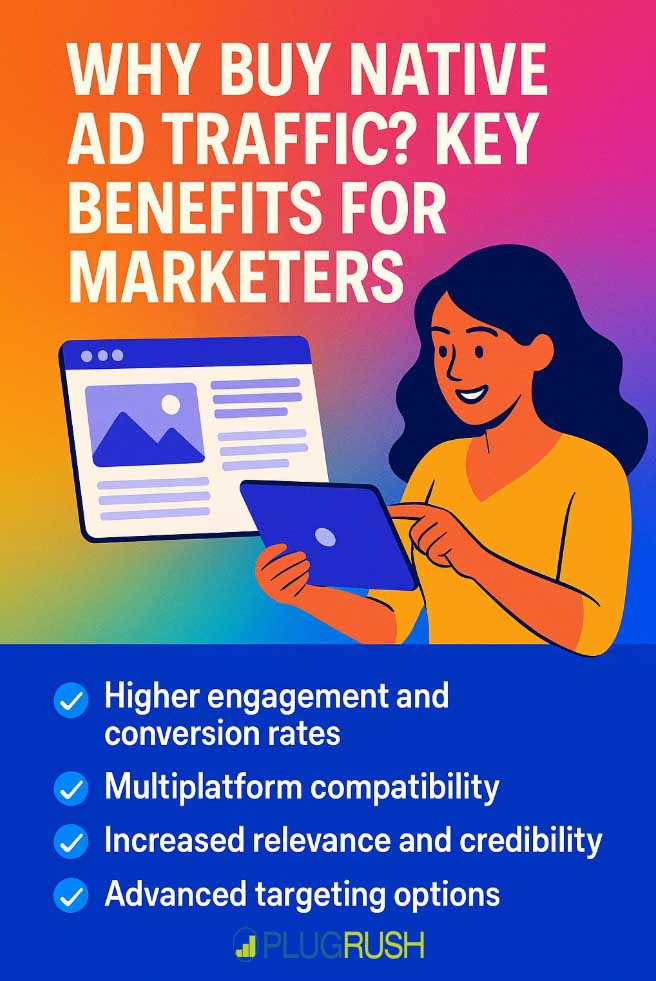 Infographic showcasing why you should buy native ad traffic and the benefits.