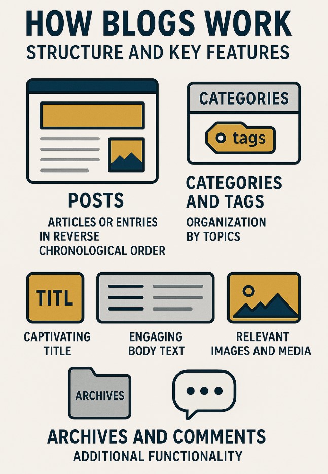 What is a blog? This graphic displays what a blog is and how they work.