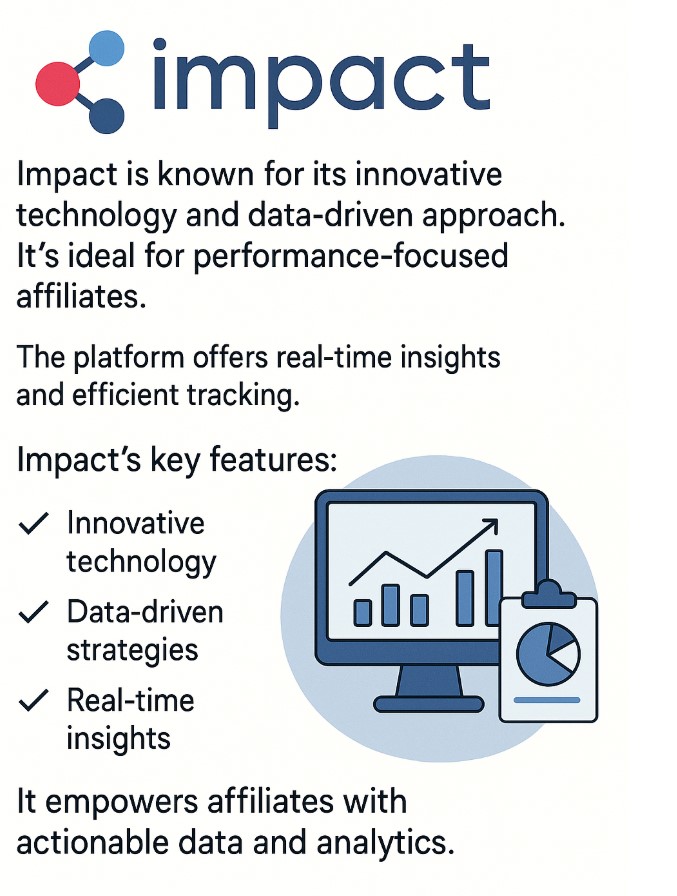 Graphic showing the pro's of using Impact affiliate marketing.