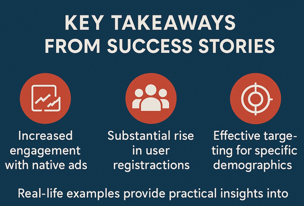 Key Takeways graphic showing increased engagement with native ads and effective targeting for specific demographics.