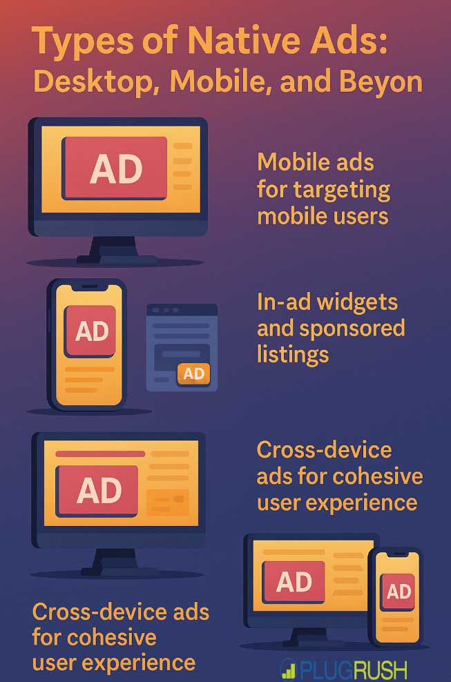 What different types of native ads look like on mobile and desktop devices.