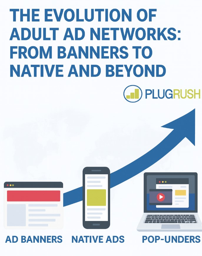 Streamlined infographic showing PlugRush's ad format evolution with all text and graphics properly aligned and visible.