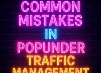 Common Mistakes in Popunder Traffic Management Neon graphic text that says common mistakes in popunder traffic management.
