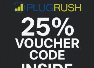 25% PlugRush Voucher Code For Black Friday / Black Week 2025 Text that reads "25% voucher code inside" with the PlugRush logo on top.