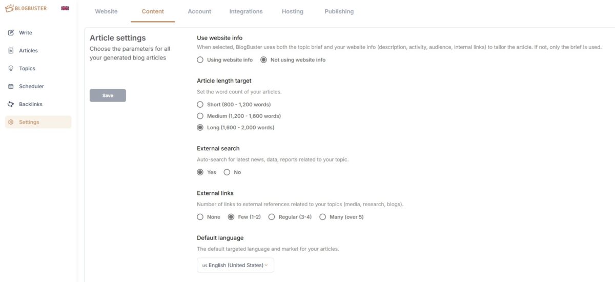 A screenshot of Blogbuster inside the content area of the user dashboard.
