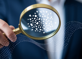 How to Detect and Prevent Ad Fraud in Digital Campaigns Magnifying glass inspecting a stream of light particles