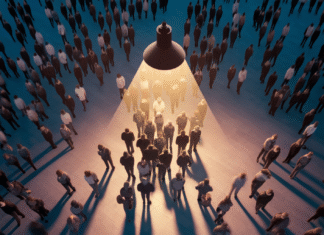 How to Find Your Perfect Customers Online Spotlight on a small group in a crowded market.