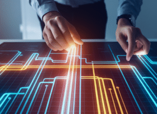 How to Earn More from Your Website Traffic in 2025 Hands guiding digital streams on an interactive map.