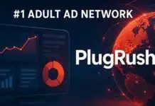 Graphic showing a computer screen and Earth with online users with the text #1 Adult Ad Network PlugRush