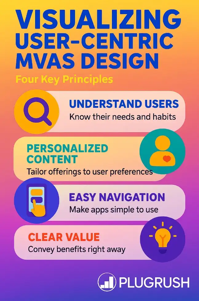 Infographic titled ‘Visualizing User-Centric MVAS Design’ with icons for understanding users, personalized content, intuitive design, and accessibility