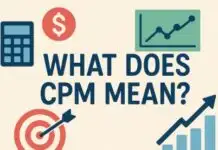 What Does CPM Mean and How To Use A CPM Calculator Text that reads "What does CPM mean?" with various graphics.