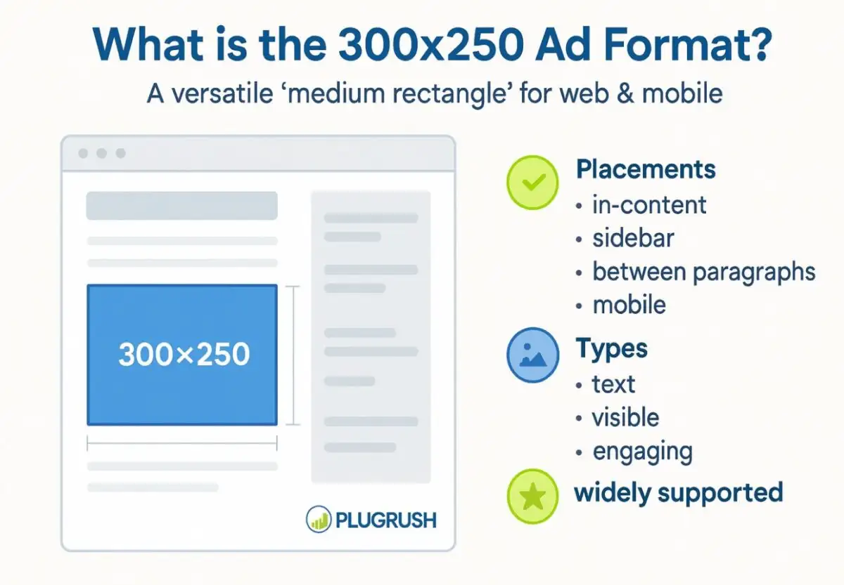 Explainer of the 300×250 medium rectangle ad—placements, types, benefits